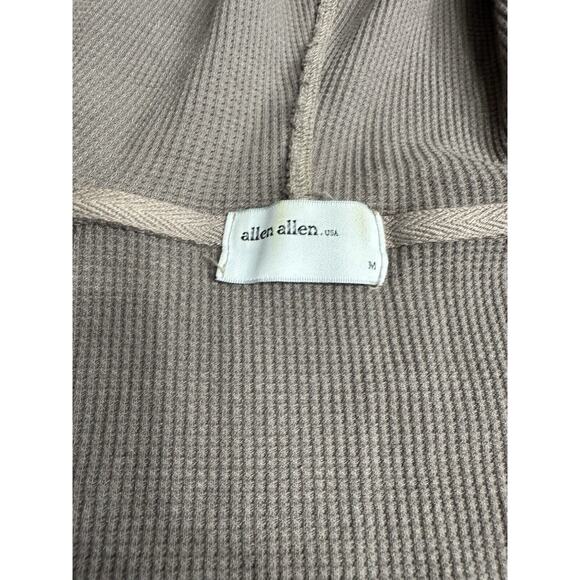 Allen Allen Open Cardigan Womens M Brown Drape Front Hooded Waffle Print Thermal - Picture 2 of 4